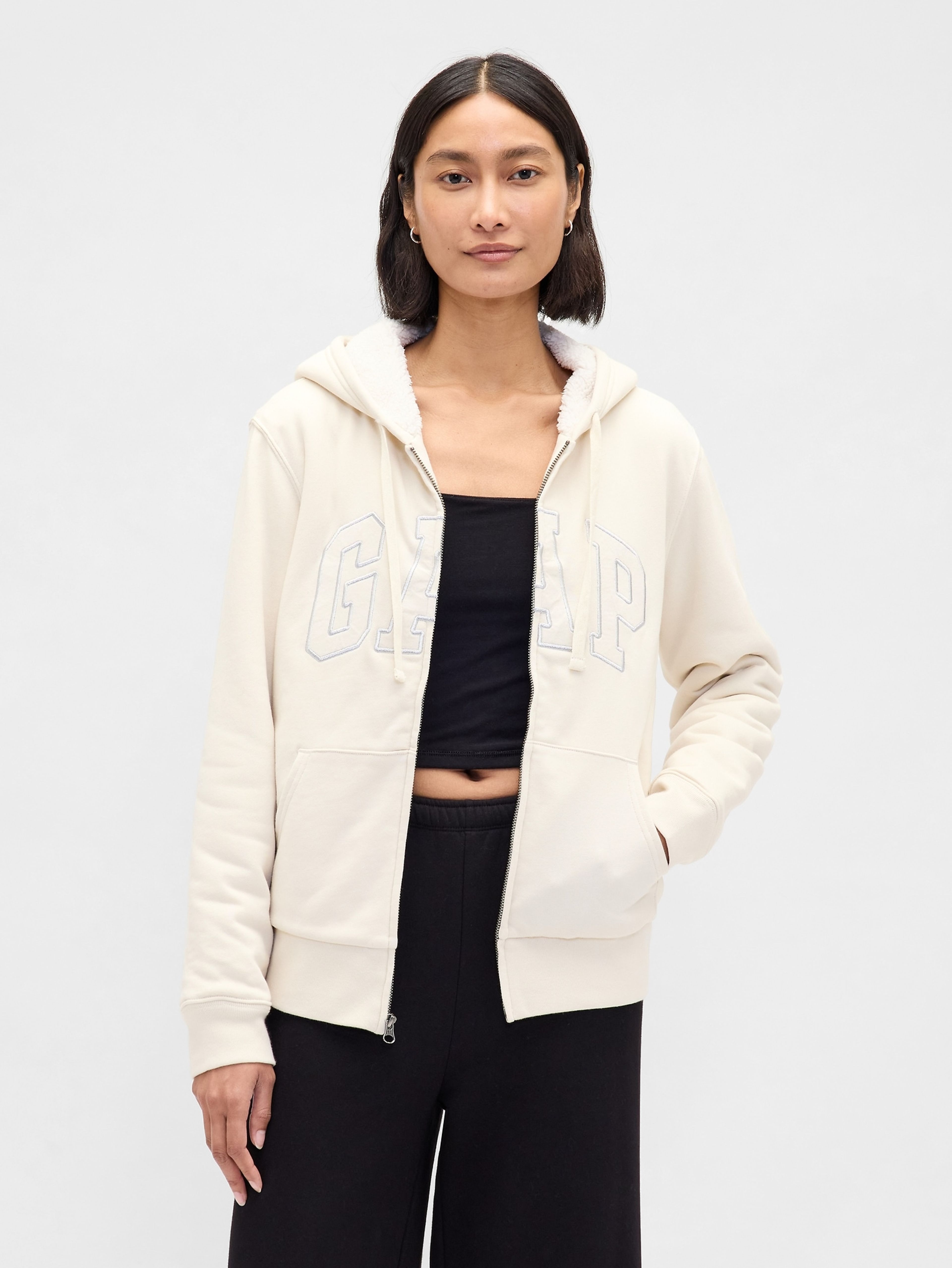 Damen-Sweatjacke Logo Sherpa gefüttert