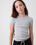 Dziecięcy prążkowany T-shirt z logo-Szary - 001