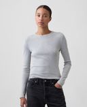 T-shirt en maille côtelée-Gris - 001