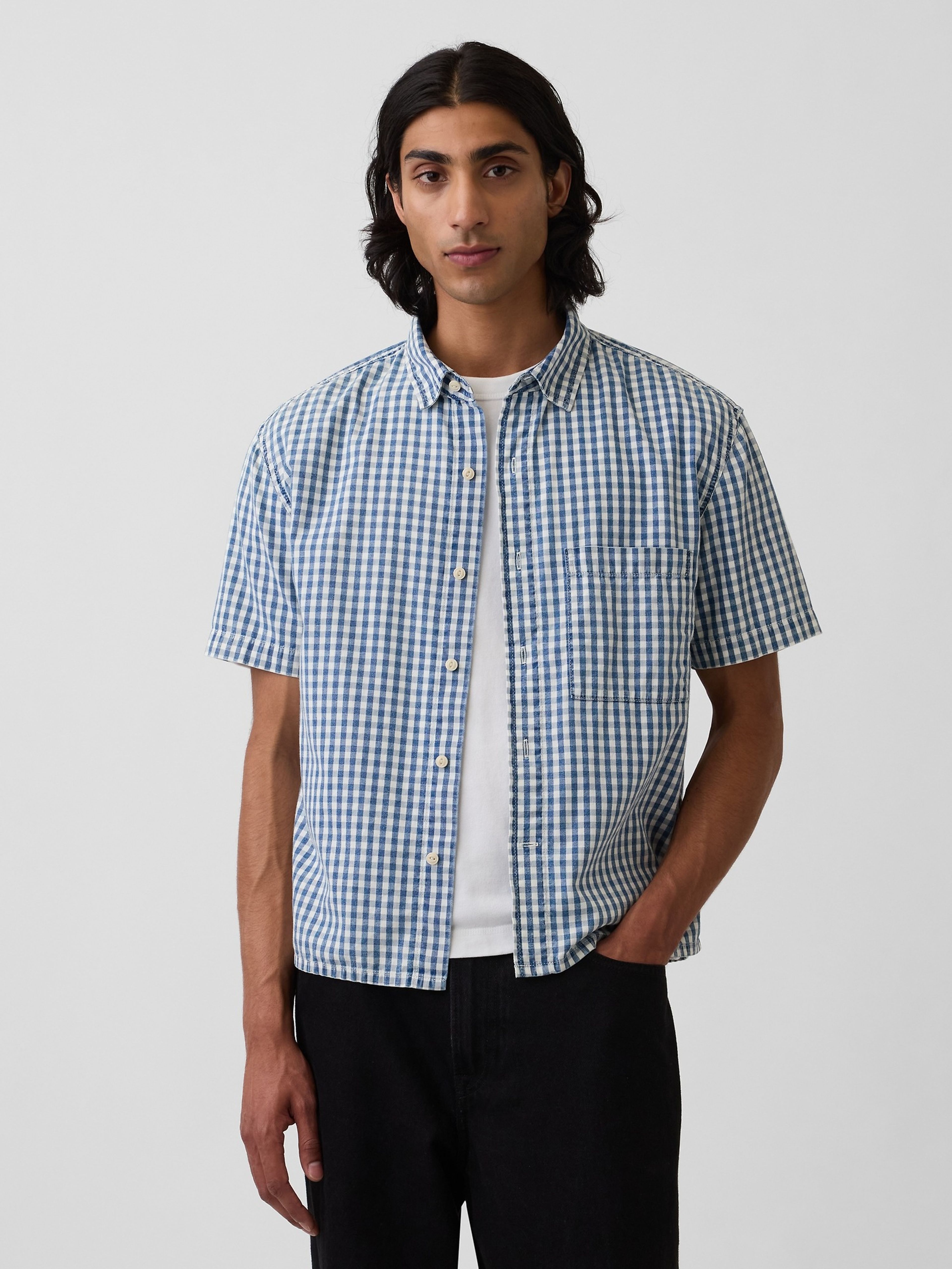 Jeansowa koszula Gingham relaxed straight - 001