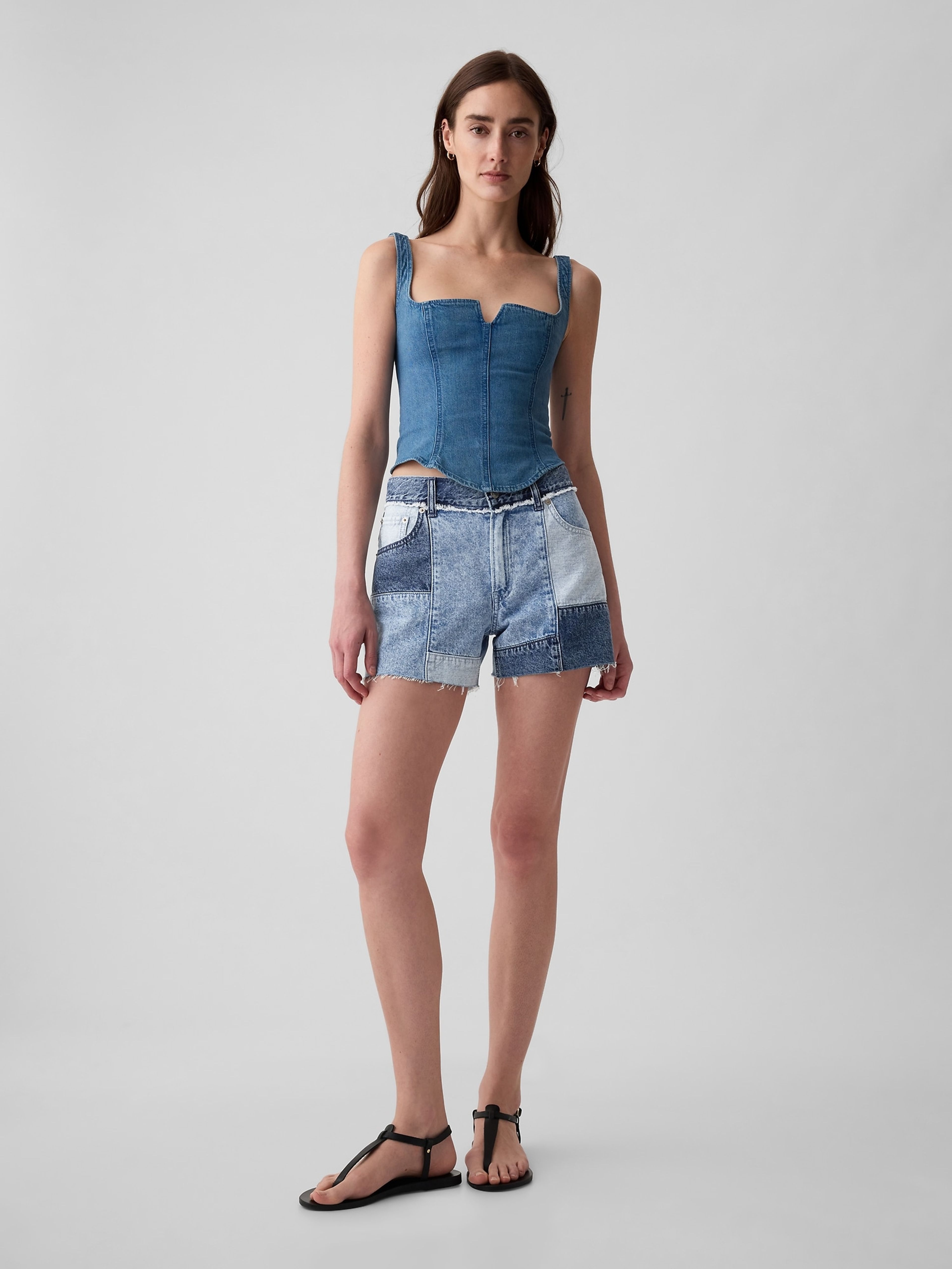 Denim Stride Shorts Patchwork