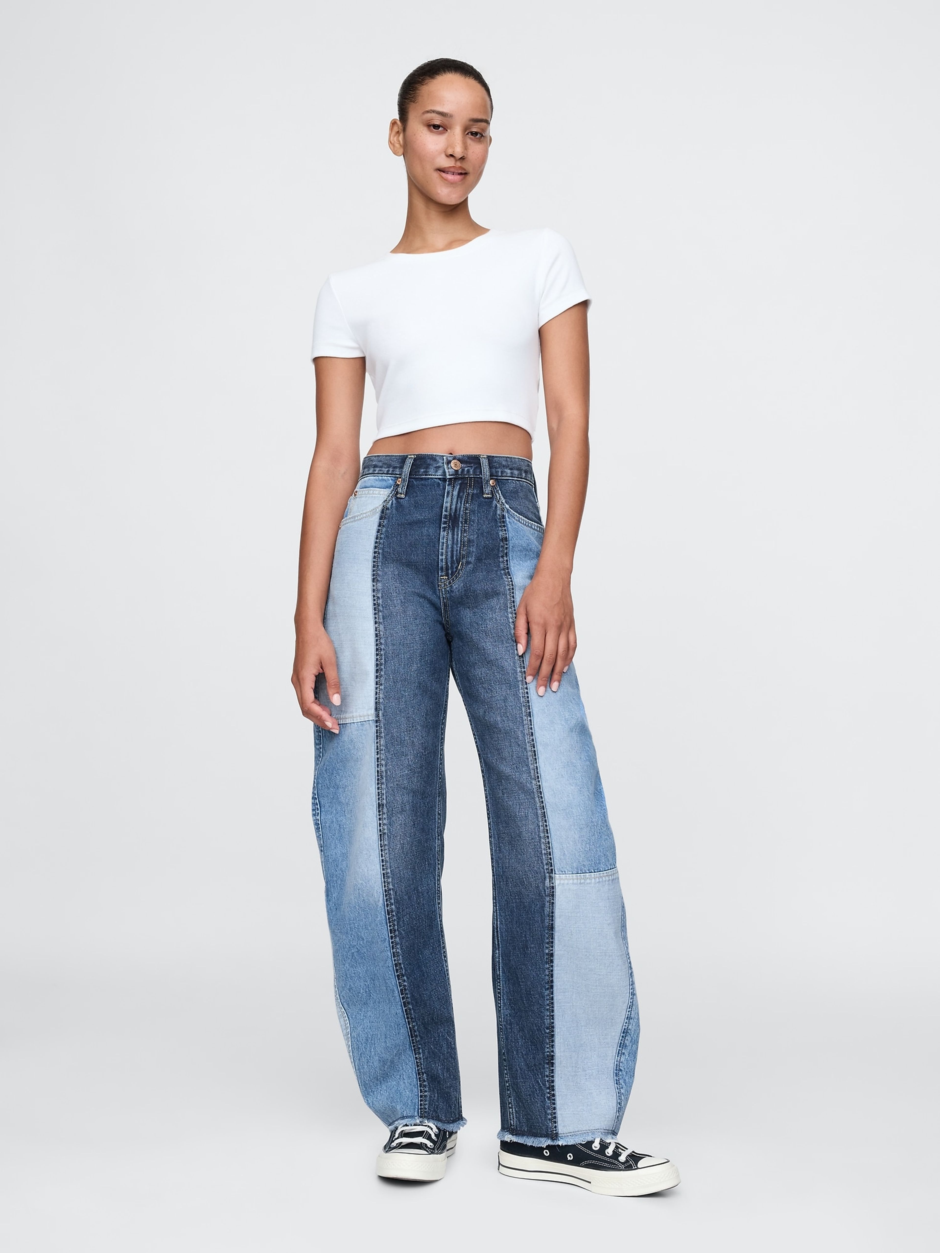 Jeansy barrel High Rise Patchwork