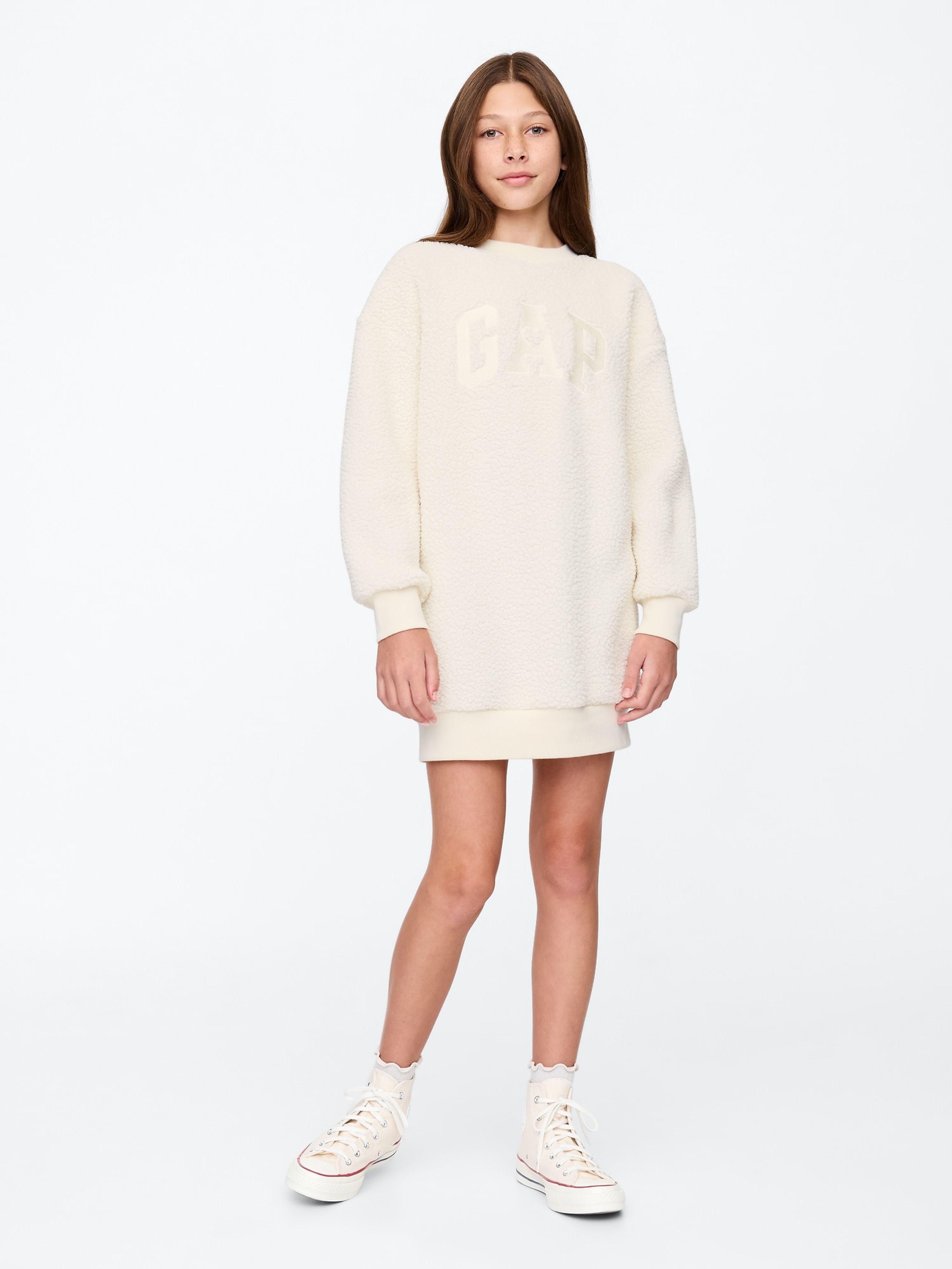 Rochie oversize sherpa pentru copii cu logo