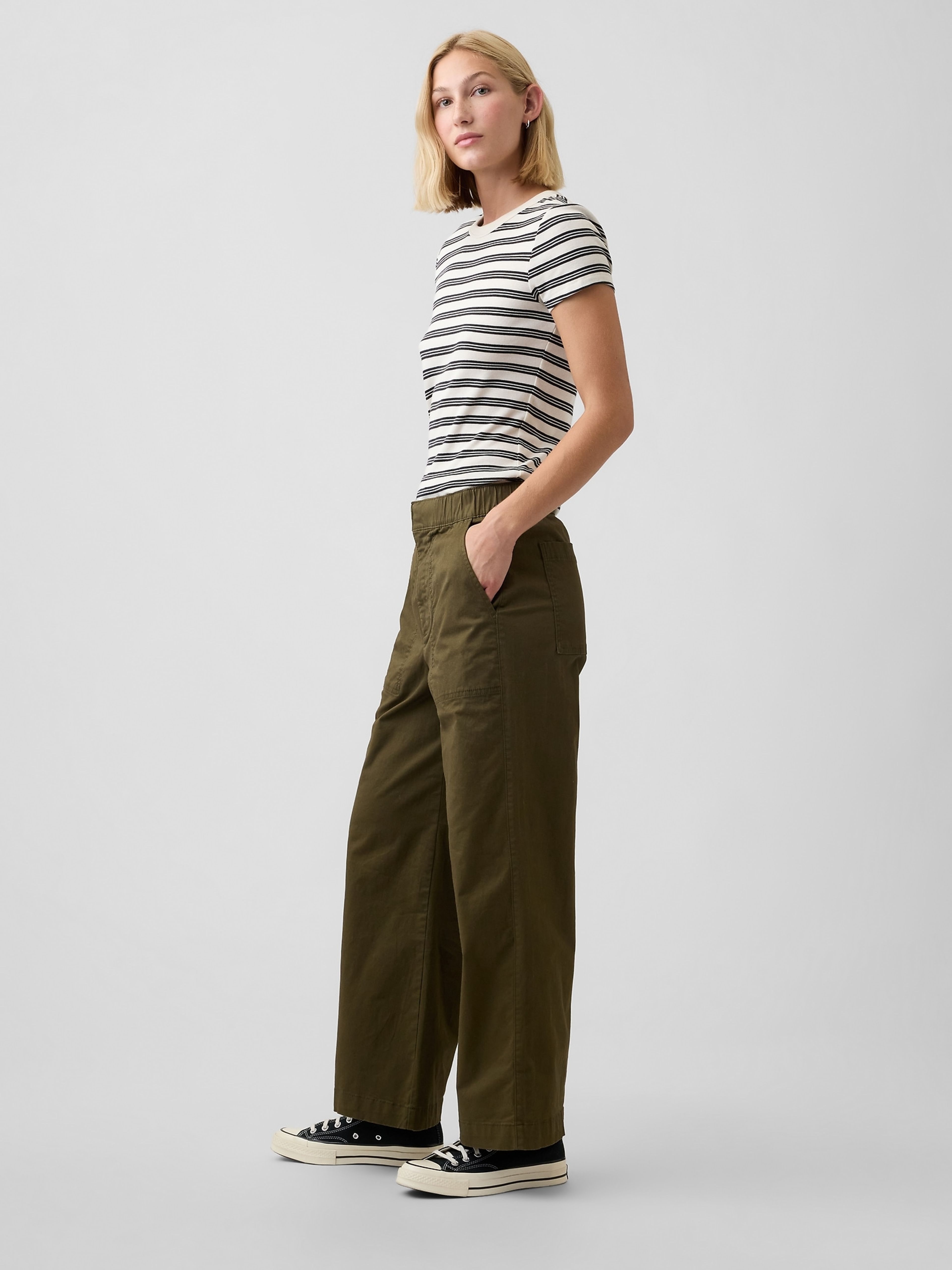 Mid Rise Wide-Leg Khakihose - 003