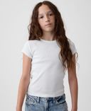 Dziecięcy prążkowany T-shirt z logo-Biały - 004