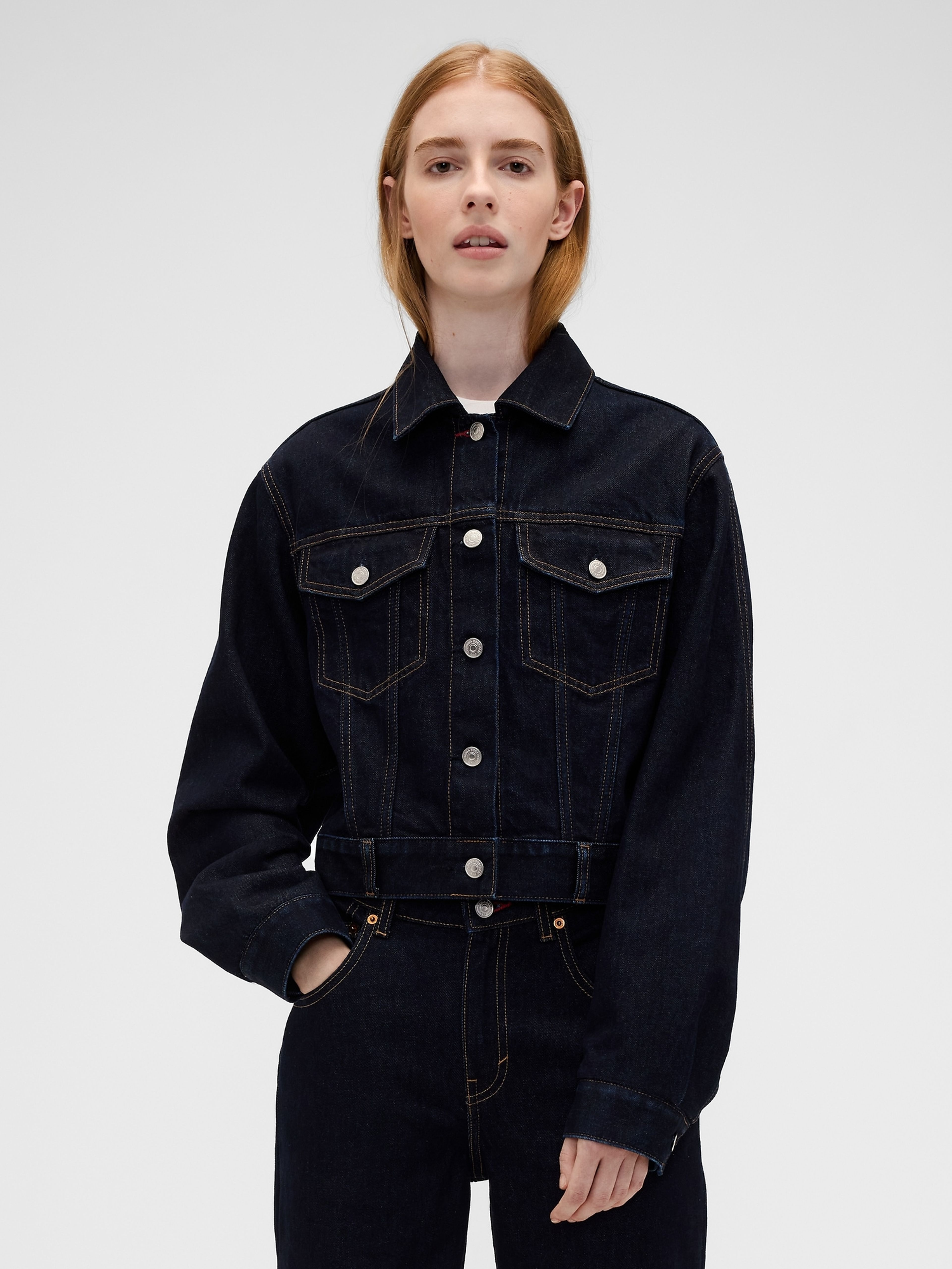 Crop džínová bunda Gap × Victoria Beckham