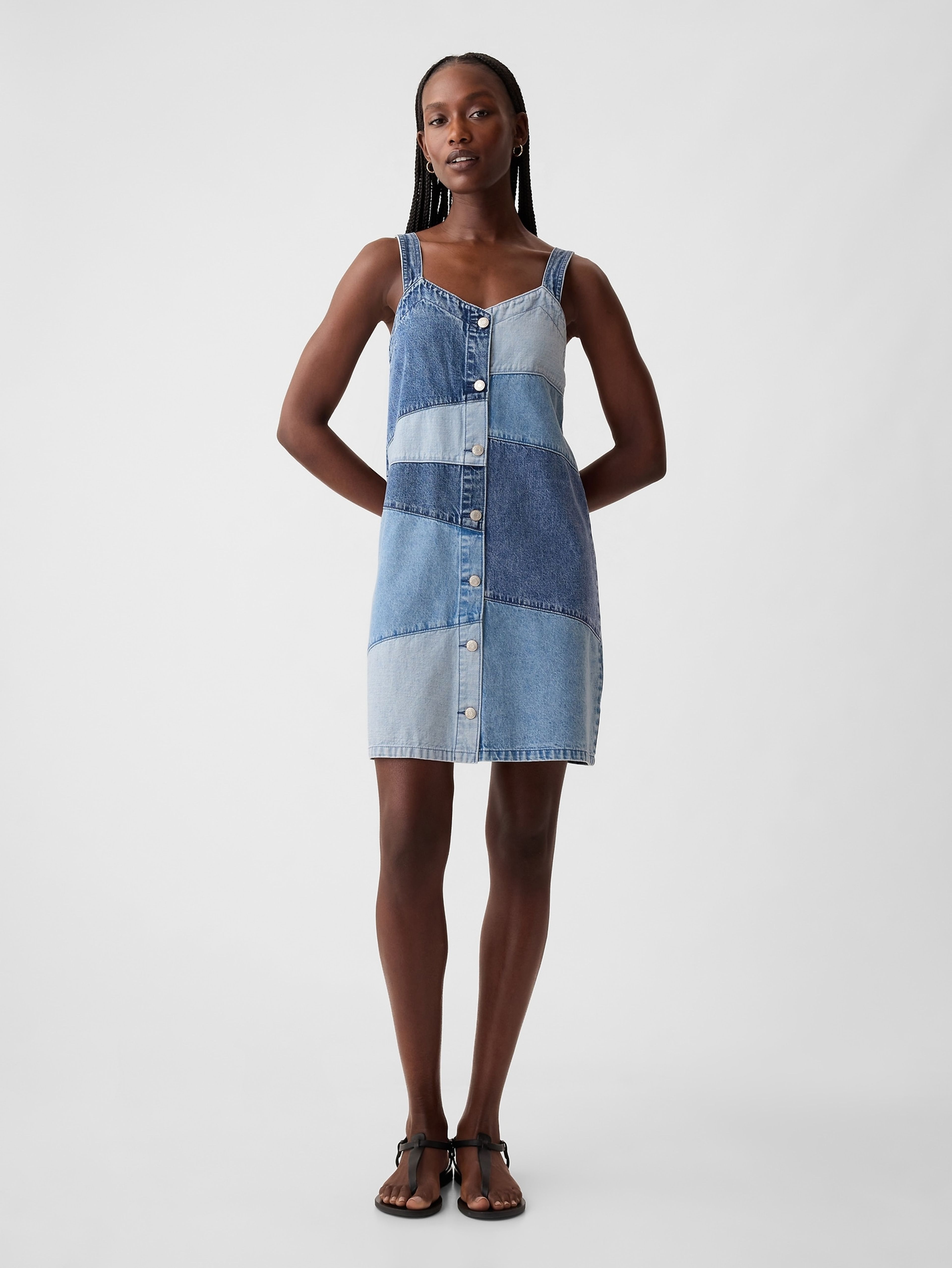 Patchwork-Minikleid aus Denim