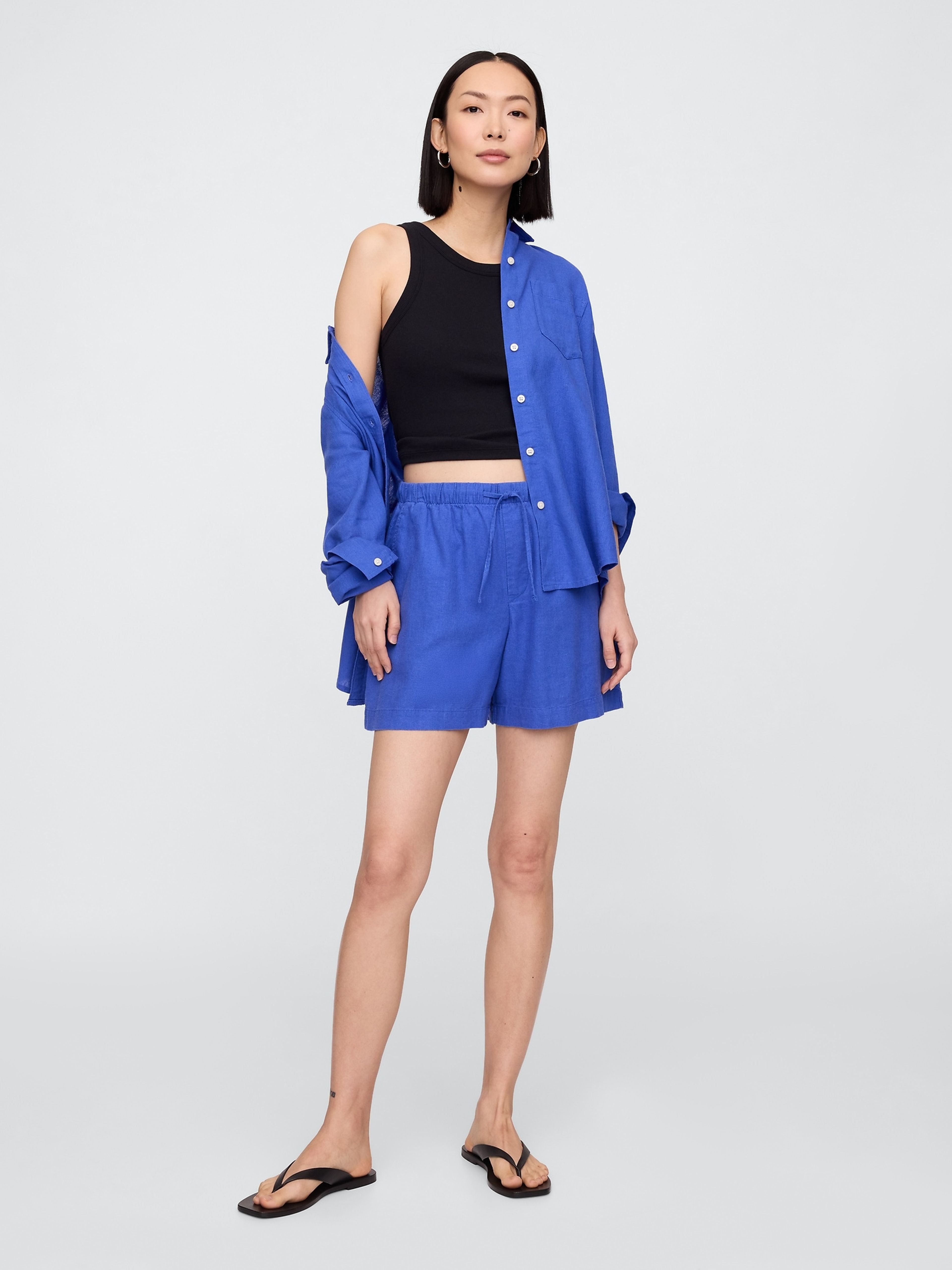 Pantaloni scurți din amestec de in - 001