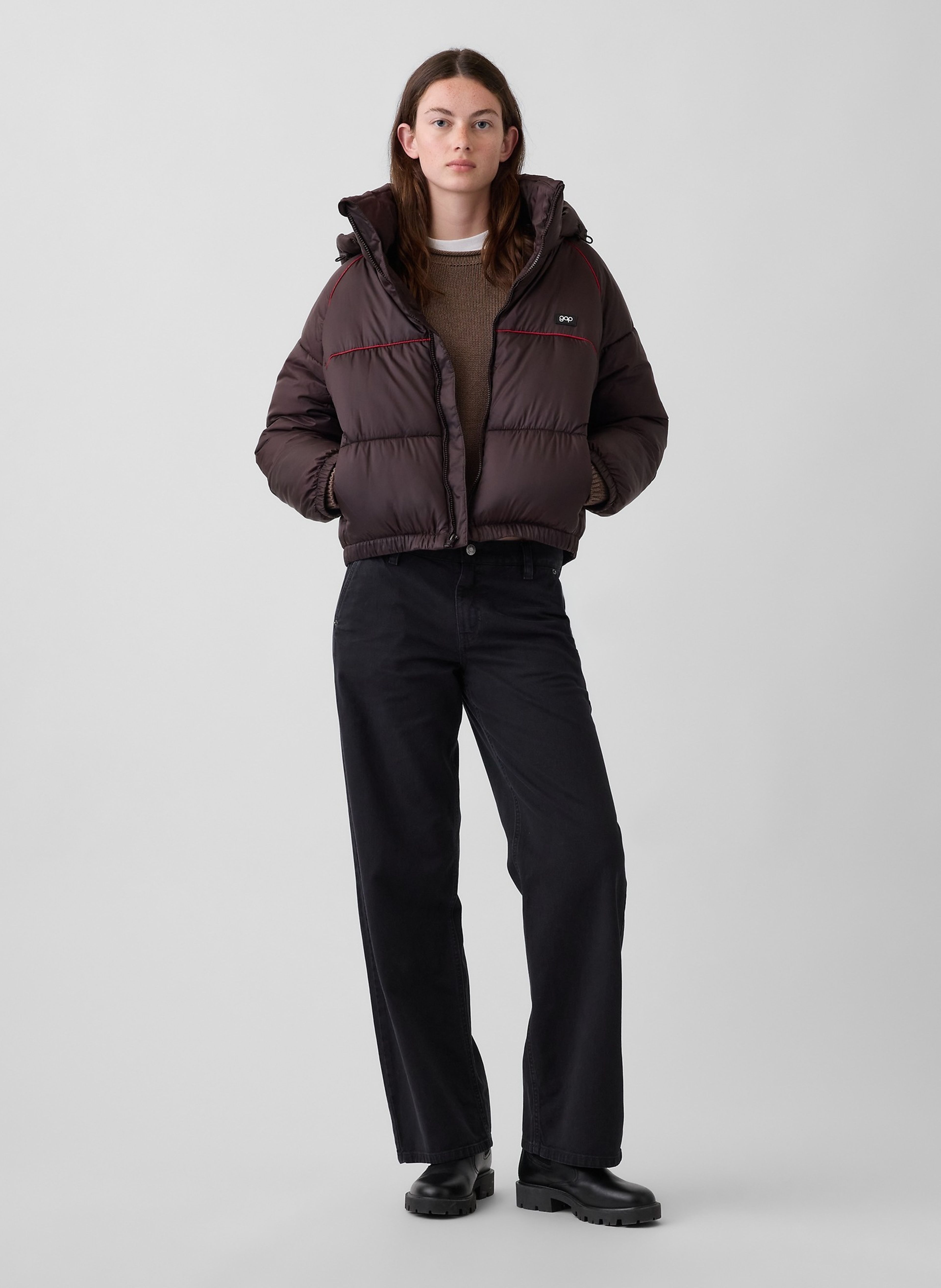 Oversize crop prešívaná bunda s logom - 002