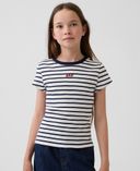Dziecięcy prążkowany T-shirt z logo-Granatowy - 003