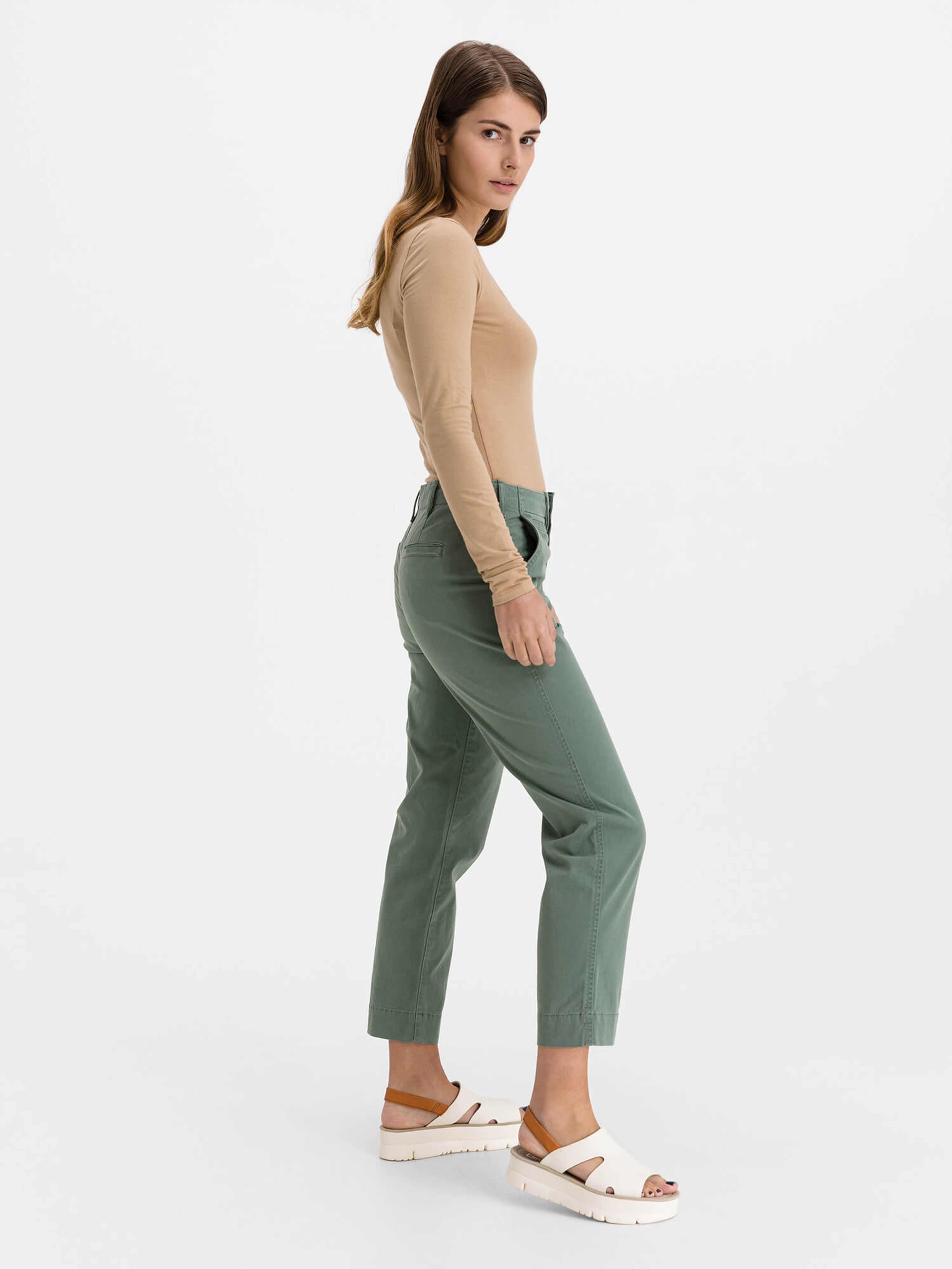 Pantaloni straight khaki high rise