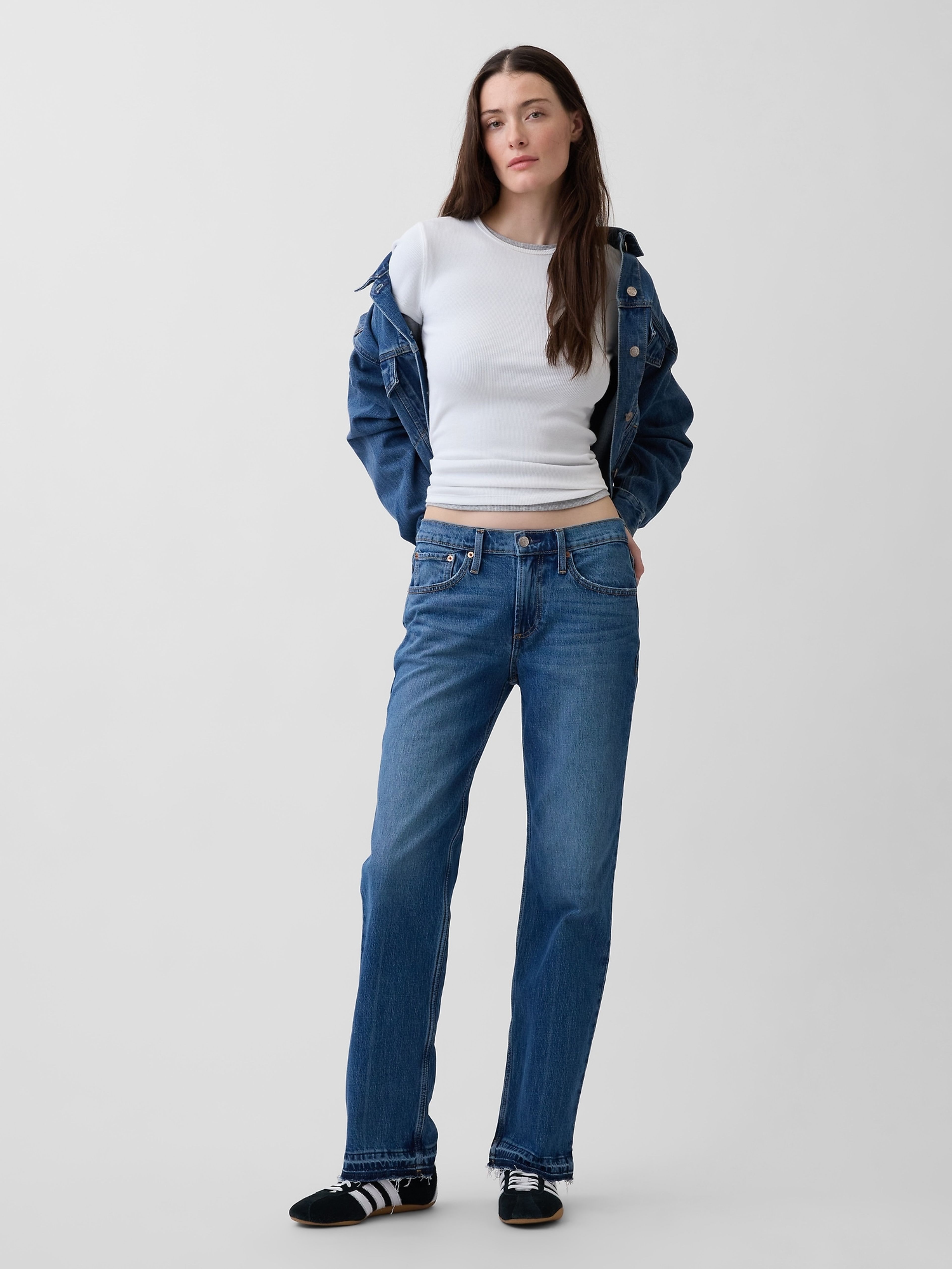 Jeansy Mid Rise Relaxed Straight - 001