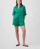 Pantaloni scurți din amestec de in-Verde - 003