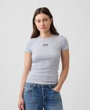 Prążkowany T-shirt z logo-Szary - 004