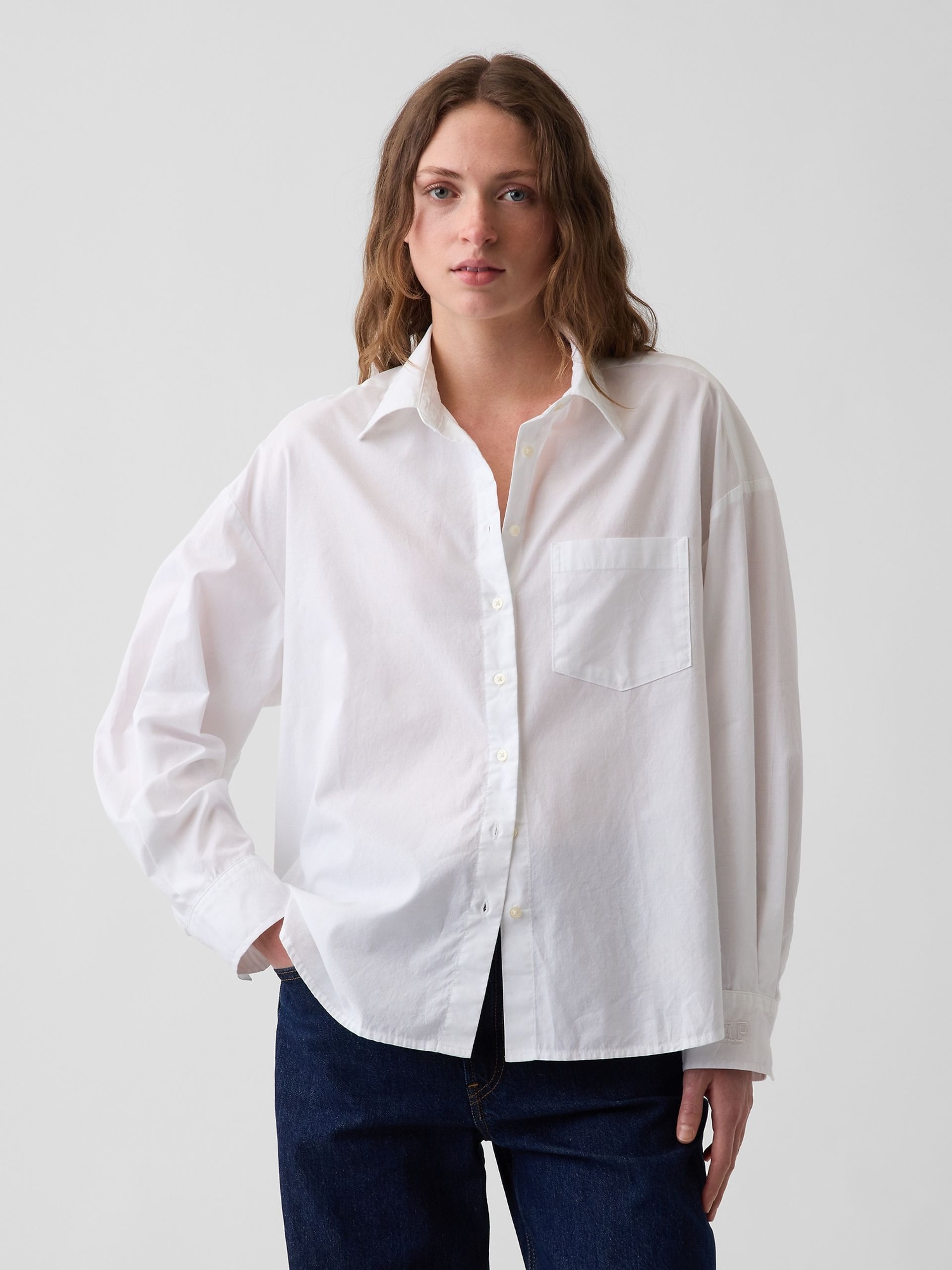 Popelinowa koszula oversize z logo - 001