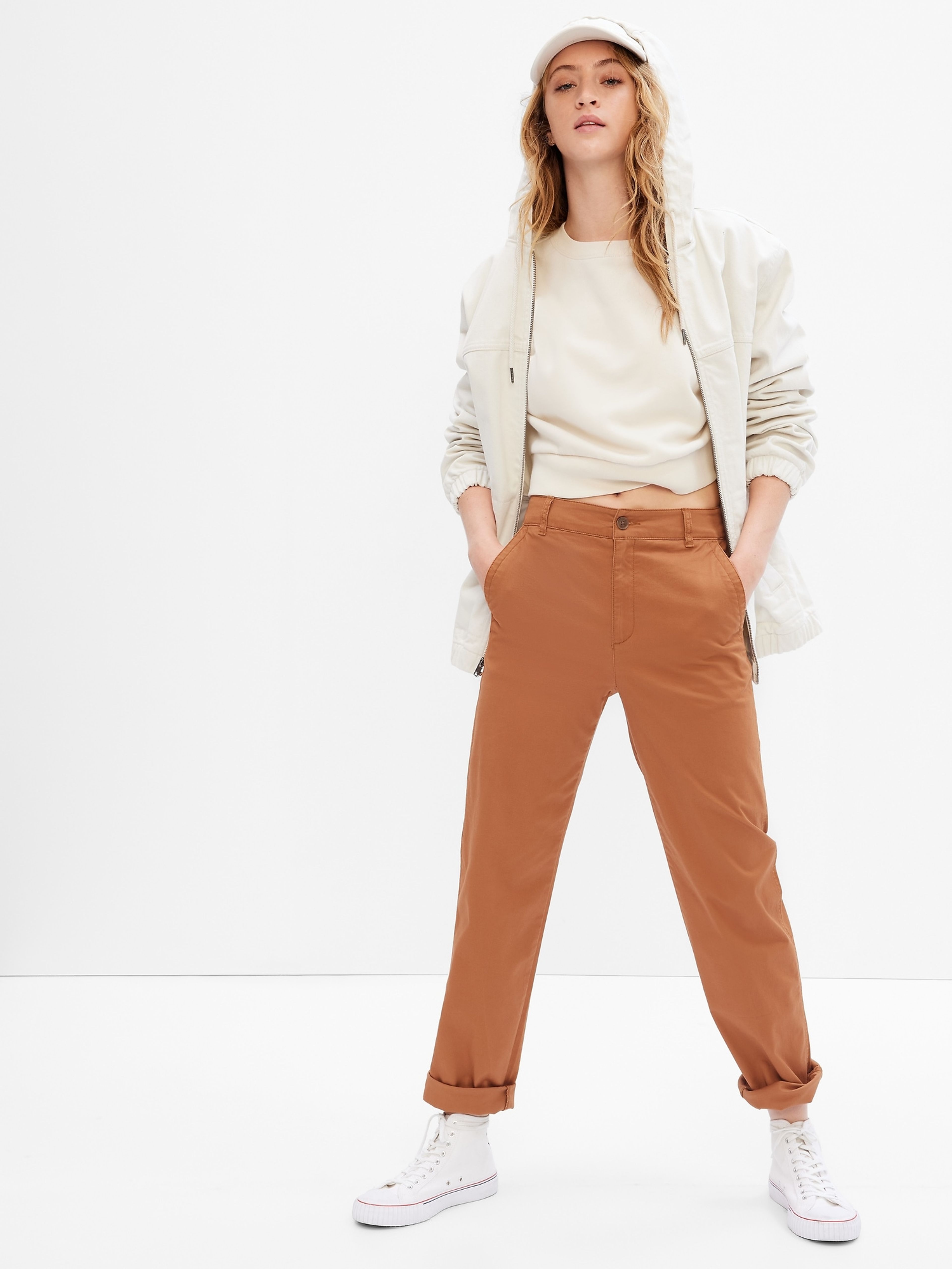 Hose khaki girlfriend high rise