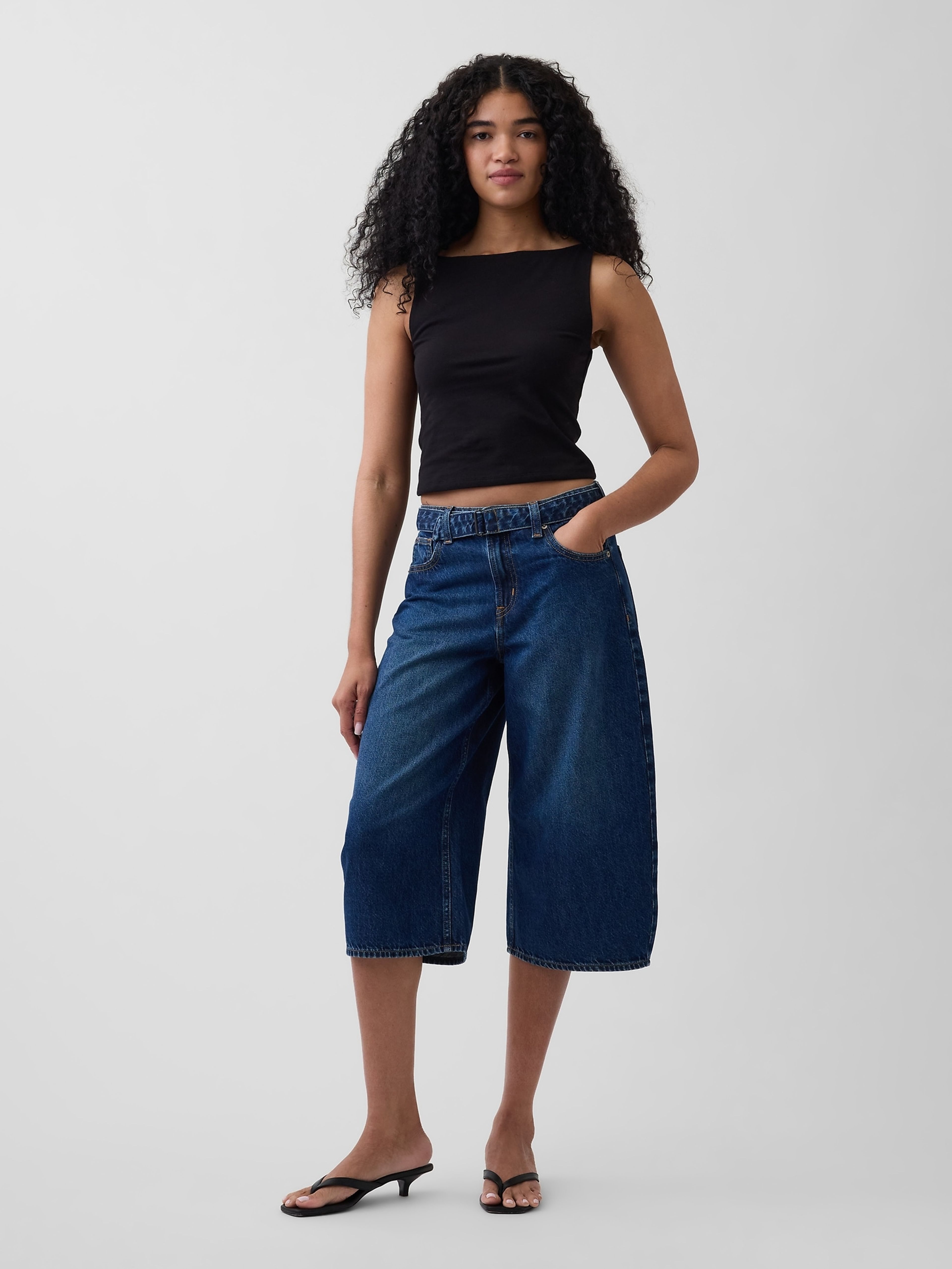 Denim culottes High Rise Belted