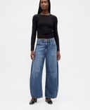 Jeansy Mid Rise Horseshoe-Granatowy - 001